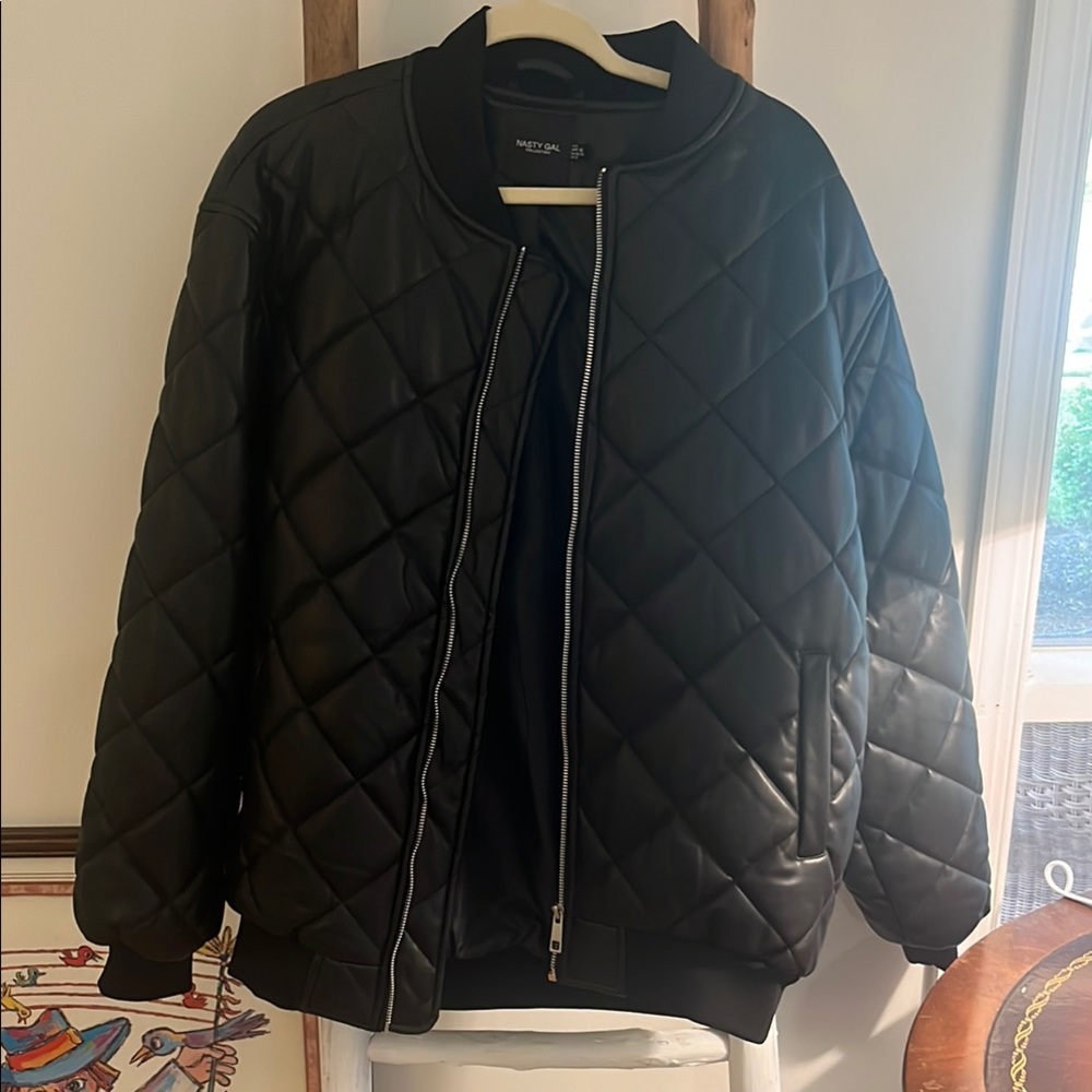 Nasty Gal Black Quilted Bomber Jacket